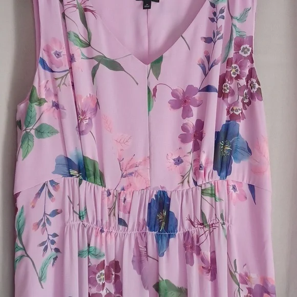 Talbots Georgette Botanical Fit&Flare Midi Dress, Purple Floral, Ruched Waist - Picture 6 of 16